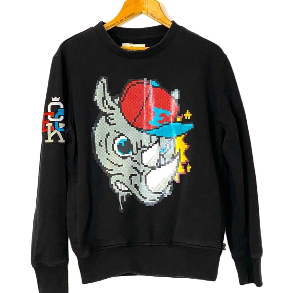 Ecko Y2K Rhino Graphic Animated Pixel Crewneck size M Black Streetwear 90s